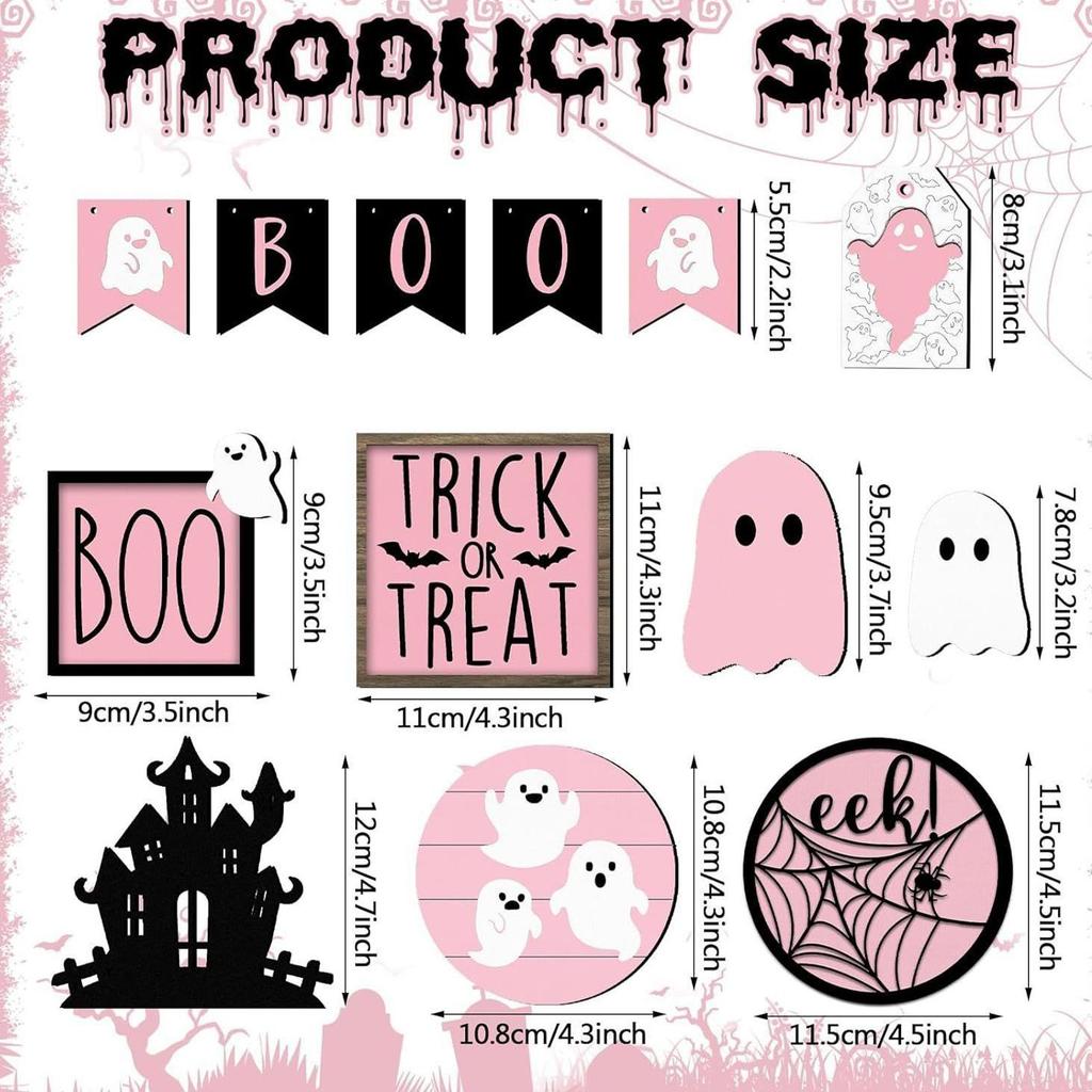 Halloween Table Decorations 13 Pieces Halloween Shelf Decor Boo Ghost Themed Wooden Sign Cute For Holiday Farmhouse Apartment
