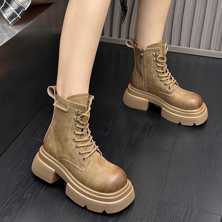 Thick-soled heightening Martin boots women's retro boots small casual rhubarb mountaineering boots