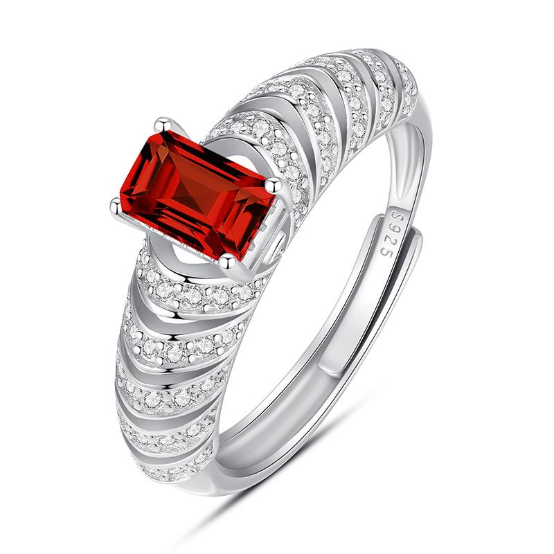 

New natural colored treasure ring whole body 925 sterling silver inlaid 4 * 6mm crystal stone European and American style light luxury fashion gift opening adjustable