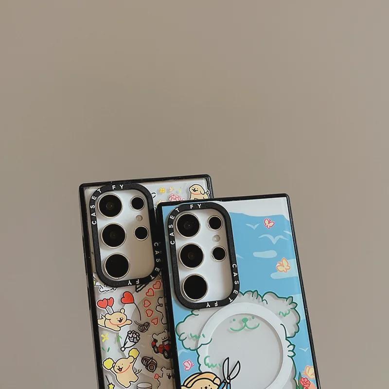 "Trendy Galaxy Magnetic Puppy Case for Samsung S24 Ultra/S22 - Anti-Fall Protection"