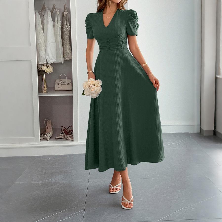 

Европейский и американский элегантный отпускной стиль, платье макси с пышными рукавами и приталенным силуэтом, женская одежда 2025 XL темно-зеленого