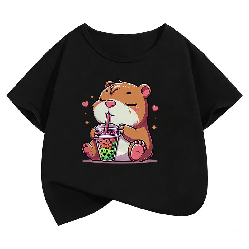 Y2K Clothes Capybara Design T Shirts Manga Kids Childrens Tshirt Boys Girls Summer Spring Casual Top Tee Shirt