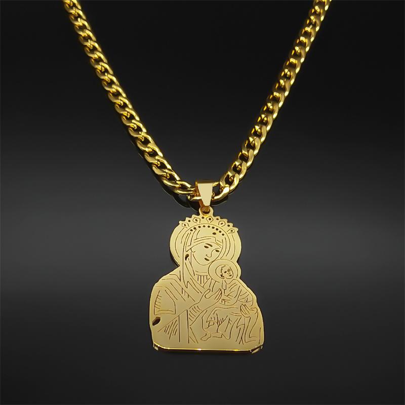 Christlicher Jungfrau Maria Jesus Halskette für Damen Herren Edelstahl Goldfarbe Punk Männliche Kette Schmuck Party Geschenk ZZZ701