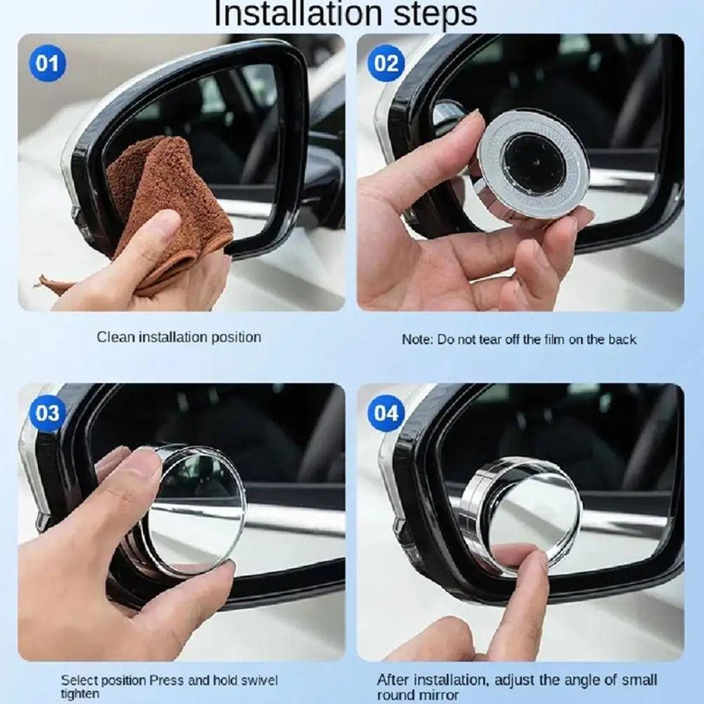 1 Pair 360 Degree Rotation Car Auxiliary Rearview Mirror Waterproof Adjustable Blind Spot Mirror Suction Cup Reflector