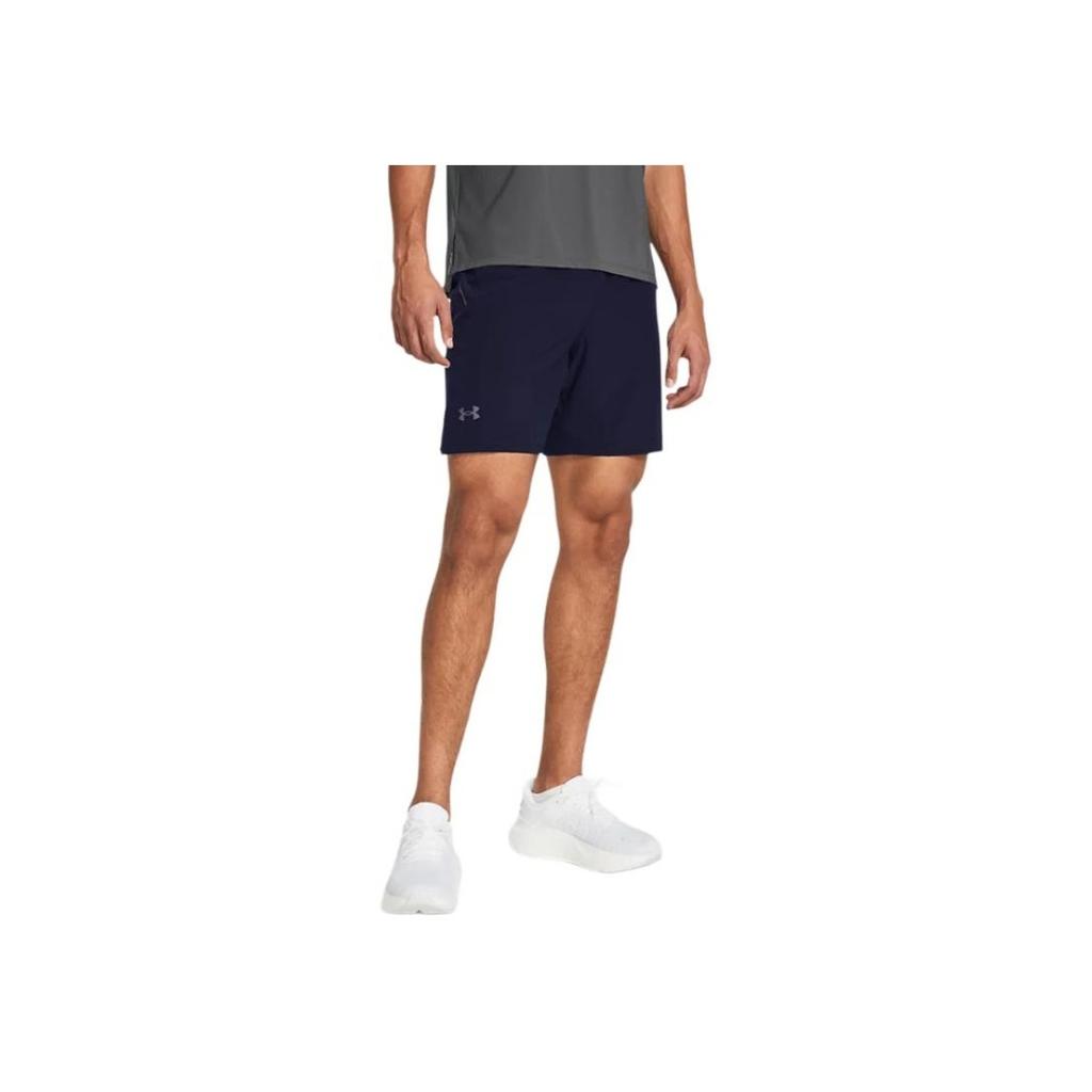 Under Armour Mid-Rise Drawstring Casual Shorts With Logo Print Men Bottoms Navy-Blue 1376508-410