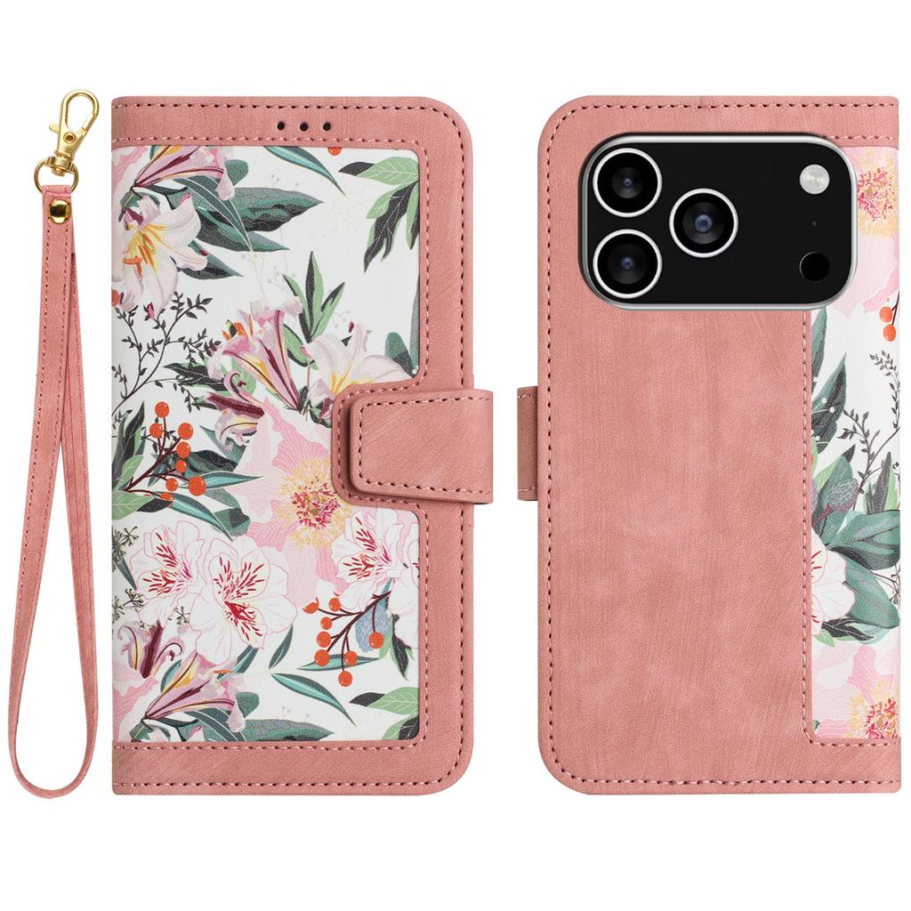 For iPhone 17 Pro Case PU Leather Floral Phone Cover with Card Slots