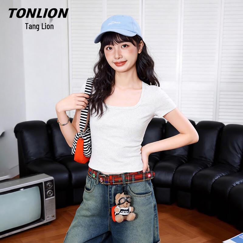 

TonLion Women s Square Neck Slim Fit Short Sleeve T-Shirt L