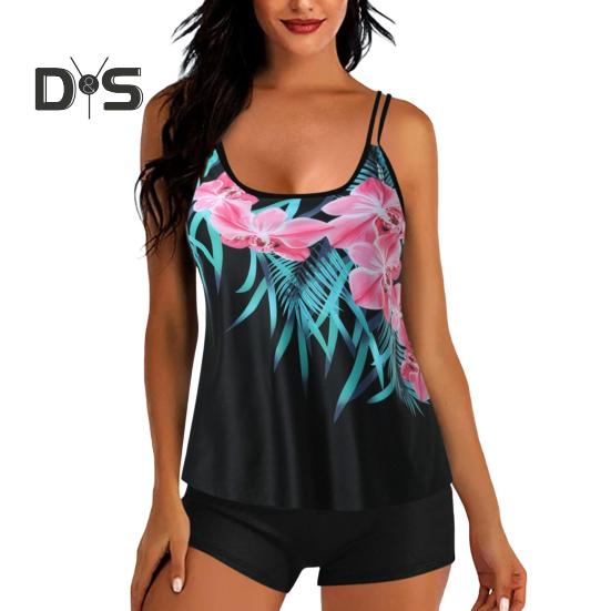 2-teiliges Tankini-Set mit abnehmbarem Brustpolster und verstellbaren Schultergurten, Oberteilen und elastischer Taille, bedrucktem Badehosen-Set, Strandmode