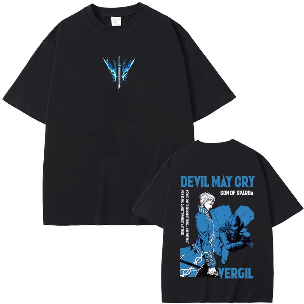 Summer New Anime Devil May Cry Son of Sparda Vergil T-shirt Men Women Harajuku Hip Hop Punk T-shirt Retro Vintage Graphic Oversized T Shirt