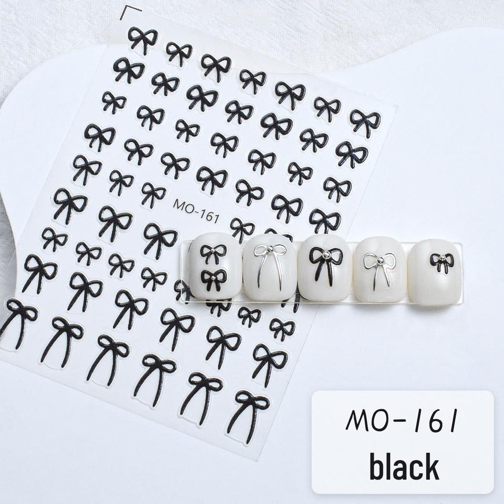 3D Bowknot Nail Stickers: Embossed Black, White, Silver Self-Adhesive Decals