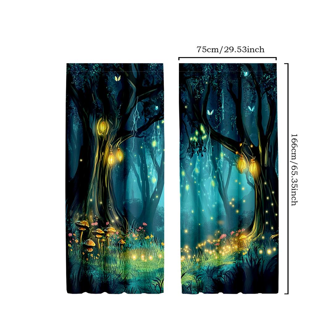 2pcs Classic Gothic Magic Forest Polyester Curtains   Fantasy Themed Decorative Drapes for Living Room and Bedroom