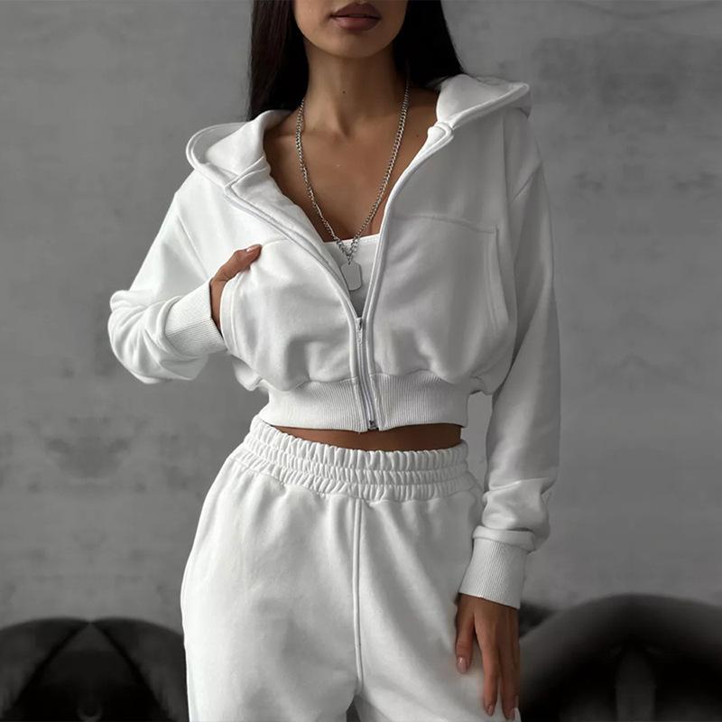 2026 Sexy Mode Lounge-Set Langarm Kapuzen-Crop-Top Shorts Cardigan Jogginghose 2-teiliges Outfit