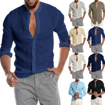 Designer Spring Summer Men's Casual Cotton Linen Solid Color Long Sleeve Shirts Loose Shirts