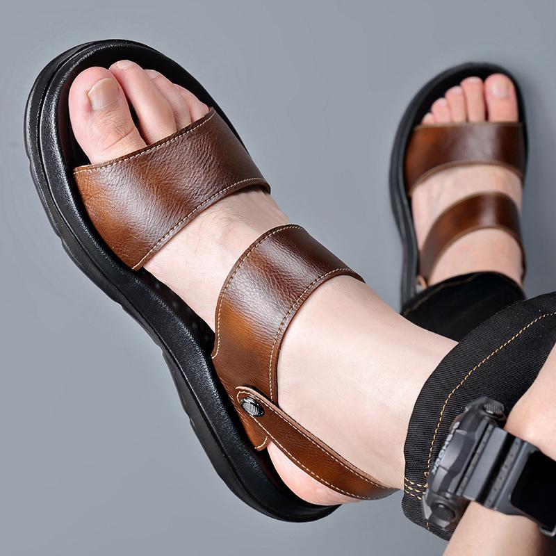 Fashion Summer Mens Business Leather Casual Sandals Soft Sole Comfort Men Leather Outdoor Beach Sandals Fashion Designer Senior Sandals