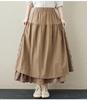 Japanese Mori Girl Linen Half Skirt: Women's Elastic Waist, Heavy Embroidery, Mid-Length A-Line Design.