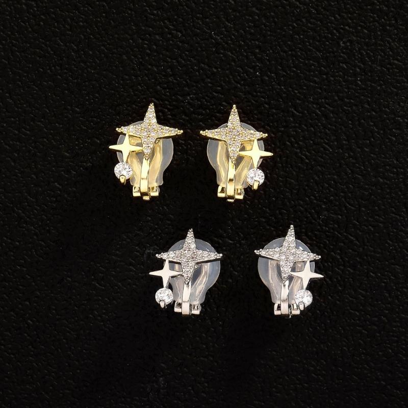 Shimmering Zircon Star Ear Clips Women Cuff Earrings Easy to Wear Copper Texture Suitable for Daily Wear and Parties