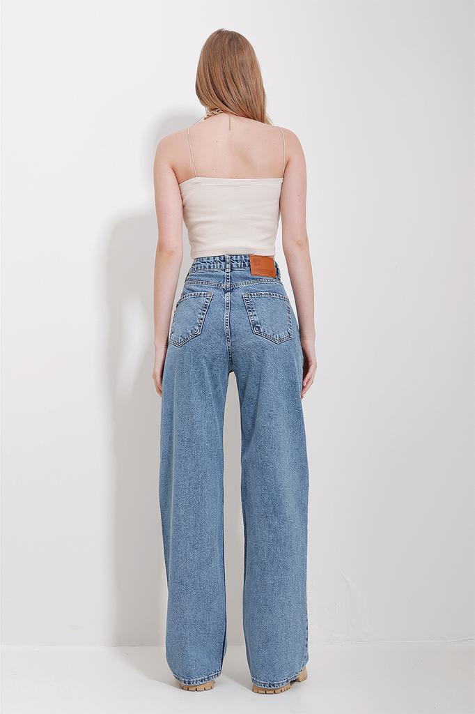 Damskie Spodnie Nowy Sezon Moda Niebieskie Wysoki Stan 5 Guzików Kieszeń Spodnie Jeansowe Śnieżnie Wycierane