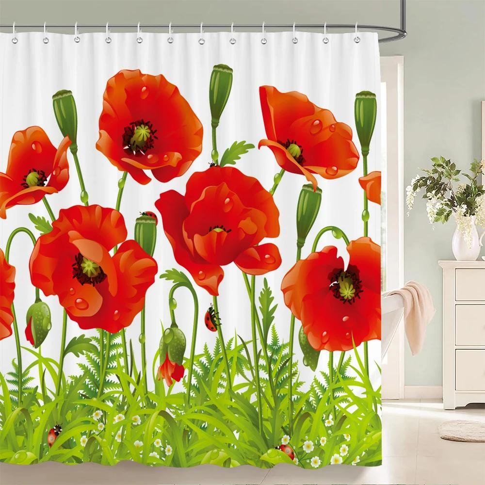 

Beautiful Colorful Flower Floral Printed Shower Curtains Frabic Waterproof Polyester Decor Bath Curtain With Hooks 240X180Cm W60H190(CM)-1 Pcs