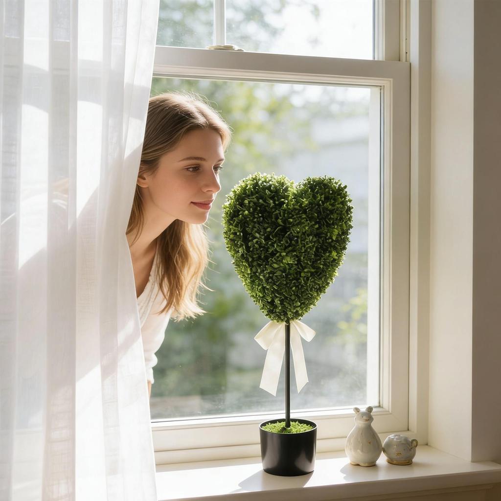 Artificial Plants Indoor With Pot Fake Heart Greenery Heart-Shaped Artificial Boxwood Tree For Valentine's Day Living Room Home