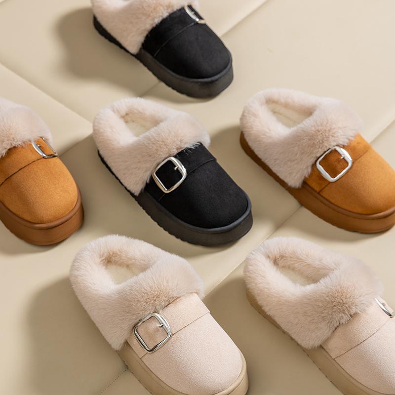 Winter new thick-soled snow boots belt buckle piled thickened warm cotton shoes thick cotton shoes cotton slippers plush