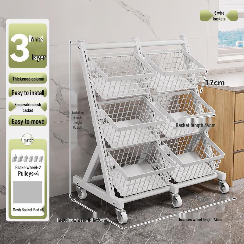 Estante de Armazenamento Multicamadas para Cozinha e Sala de Estar com Rodas para Legumes, Frutas, Louças e Lanches