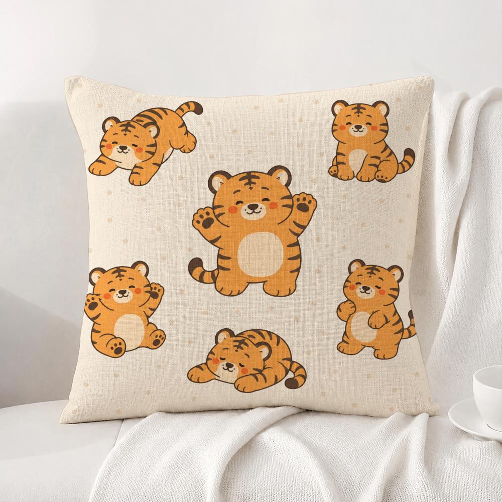 Pattern Cute Nordic Tiger Cushion Cover Natural Linen Pillowcase Set AllinOne Decor Cushion Cover for Sofa Bedroom Chair