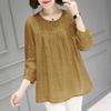 Summer Women's Clothing Solid Cotton Linen Round Neck Short Sleeve Female Clothing Large Loose Slim Breathable Casual Tops