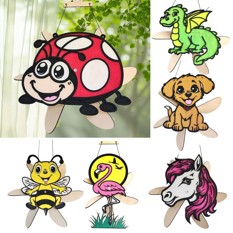 Animal Wind Spinner Wooden Cartoon Animal Pinwheels Weather-Resistant Hangable Decoration For Garden Patio Outdoor