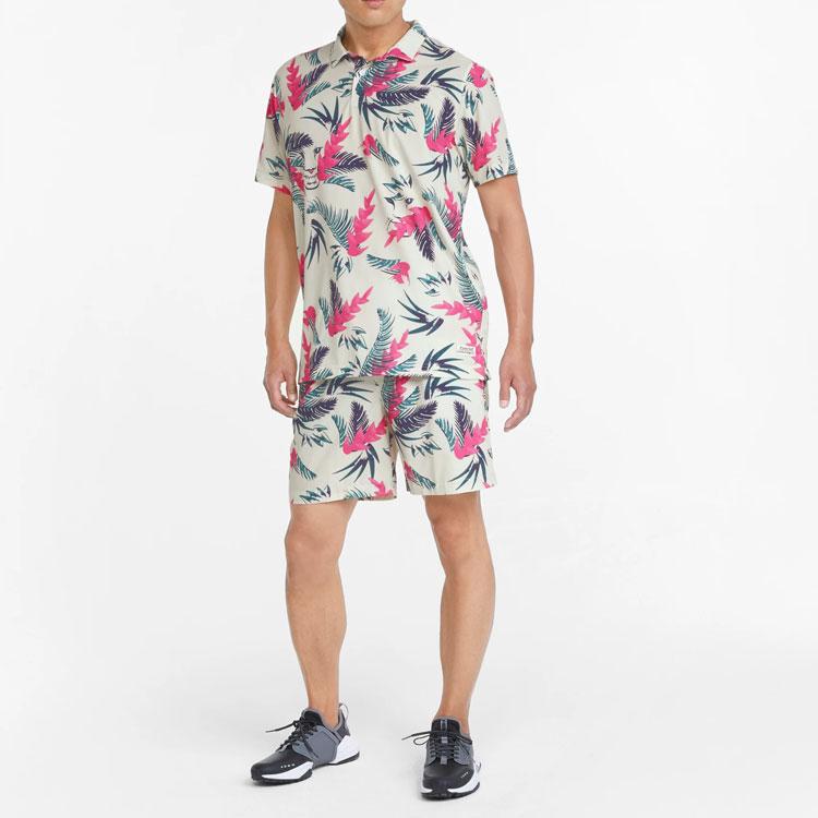 Puma X Duvin Collaboration Plant Floral Print Lace-Up Straight Leg Shorts Men shorts White 534085-01