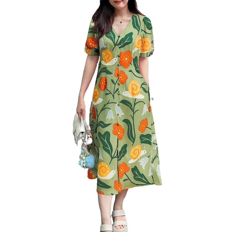 ZANZEA Women Summer V-Neck Boho Print Casual Short Sleeve Dress