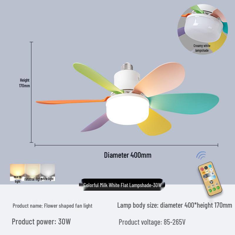 E27 Screw Base Ceiling Fan with Removable Blades and Light for Bedroom