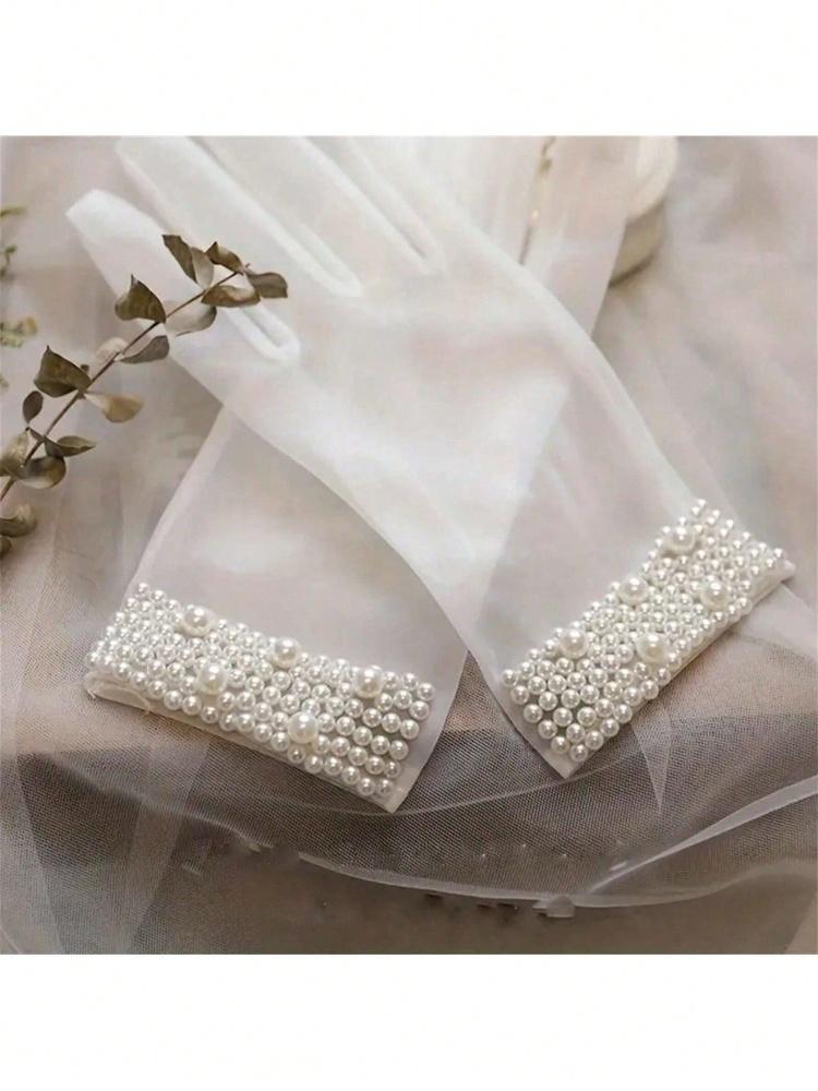 1piece white lace glove elegant transparent lady's short wedding glove
