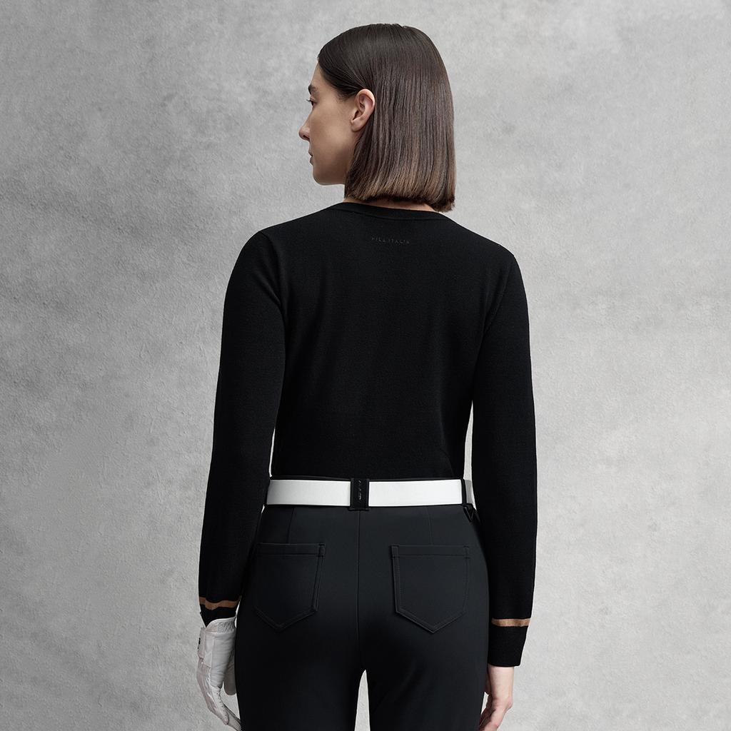 FILA Golf Series Fashion Simple Personality Casual Sports Pullover Long Sleeve Knitted Sweater Women sweater Deep-Black A11W545412FBK