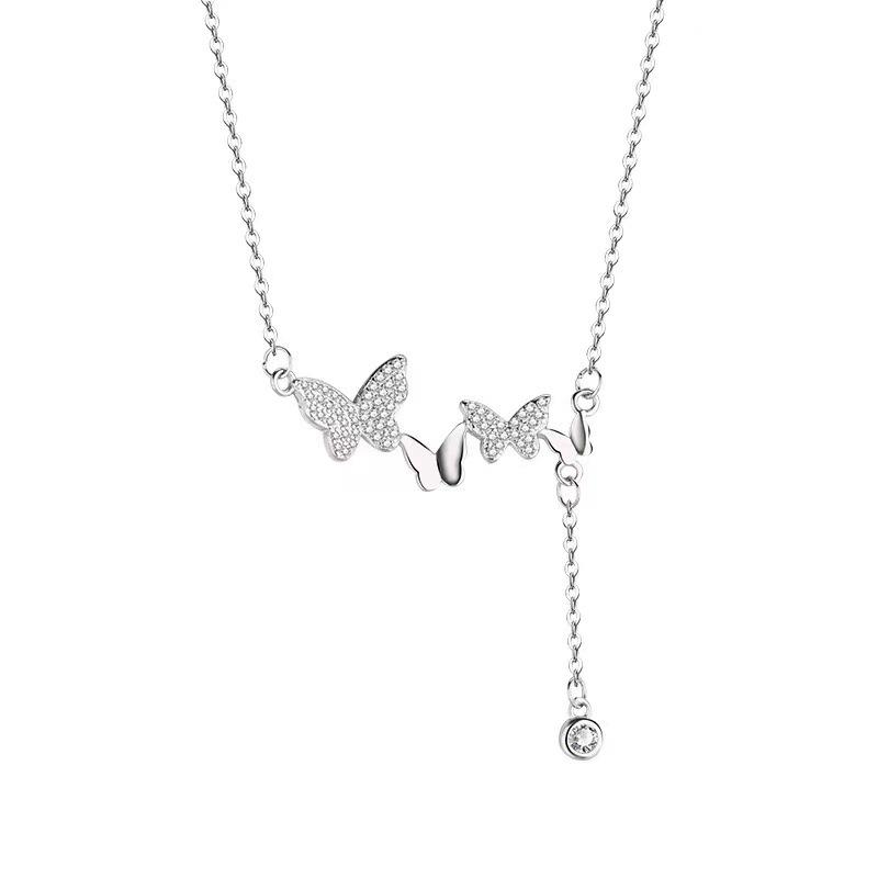 Butterfly Tassel Necklace for Women Simple and Fashionable High-end Diamond Inlaid Pendant Niche Design Versatile Collarbone Chain