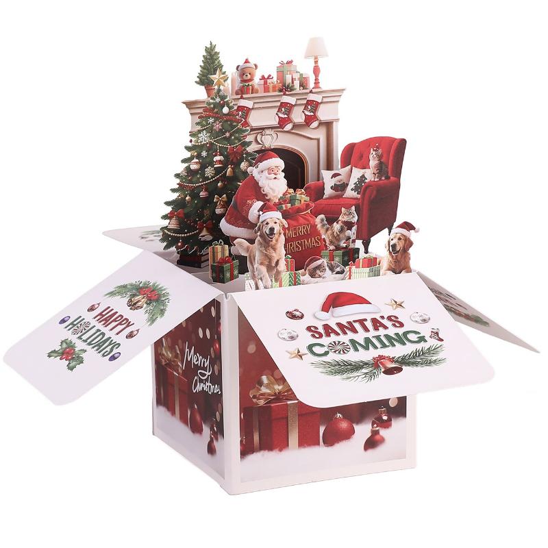 3D Christmas Greeting Card Folding Santa Claus Pop Up Invitation Card  Year Cards Navidad Blessing Gift Best Wishes Card