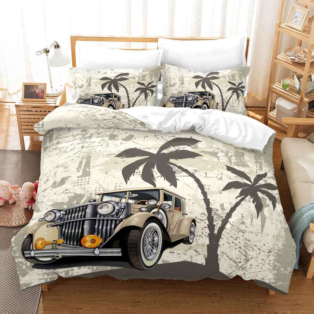 3pcs Bedding Set Hand Drawn Cars Print Duvet Cover Set Single Double King Size Bed Set for Adult Home Bedroom with Pillow Case