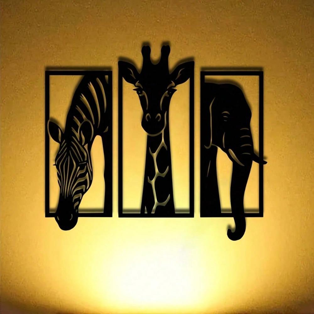 Metallväggkonstset Elefant Giraff Zebra 11,81 tum Modern Djurdekor Inomhus Utomhus Bröllop Jul Halloween Gåva Rum Heminredning