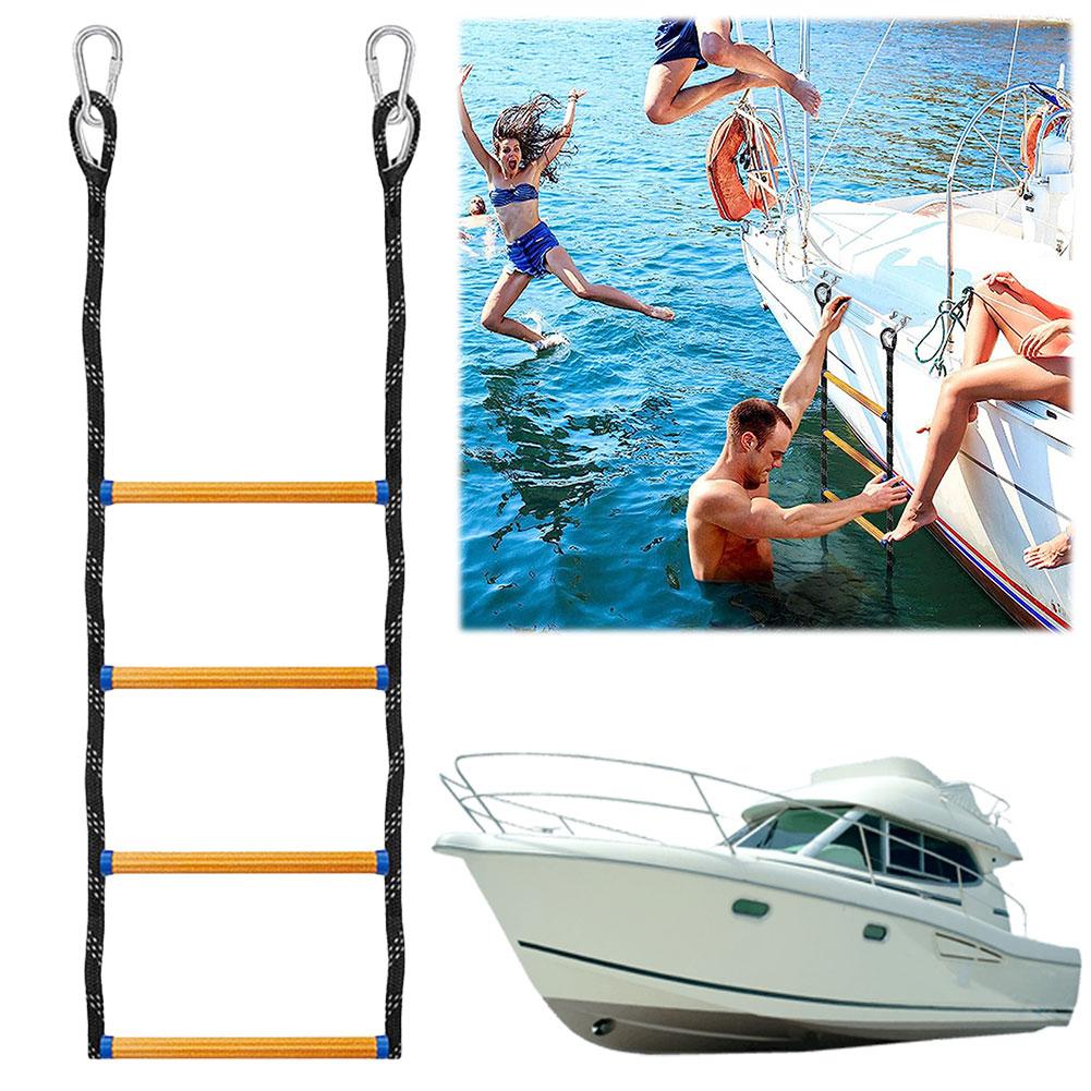 4 Step Heavy Duty Climbing Rope Folding Portable Rope Boarding Ladder Swim Ladder for Inflatable Boat Kayak Motorboat Canoeing