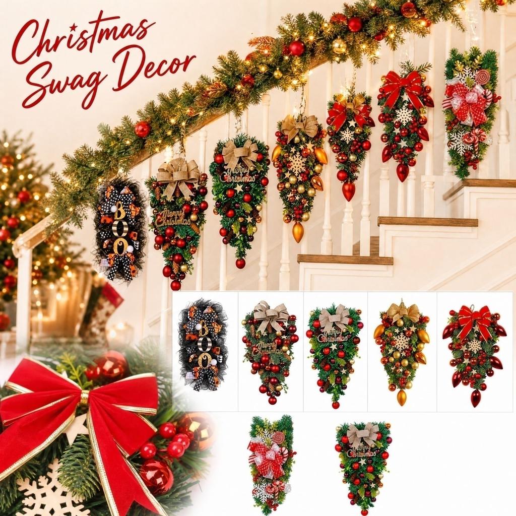 Christmas Wreath Door Hanging with LED Lights, Staircase Decoration for Indoor Home Holiday Décor
