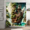 Cortina de Ducha Barco Casa del Árbol Bosque Fantasía Impresión 3D Impermeable Decoración del Hogar Para Baño (Talla72 X L84)