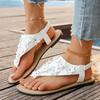 White Flower Decor Flat Sandals Women 2026 Summer Non-slip Beach Flip Flops Woman Plus Size 43 Bohemian Style Thong Sandals