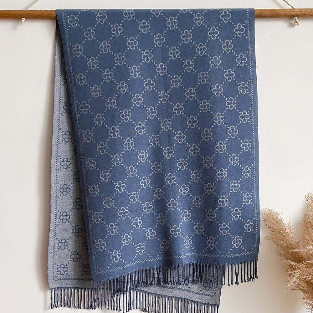 Coffee core-spun yarn acrylic scarf women's new simple jacquard strip imitation cashmere long fringed loose shawl