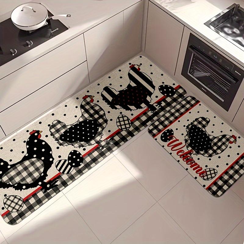 1Pcs Farmhouse Rooster Hen Pattern Floor Mat Modern Kitchen polyester Rug Non-Slip Colorful Indoor Carpet, For Home Bathroom Bedroom Living Room Decor