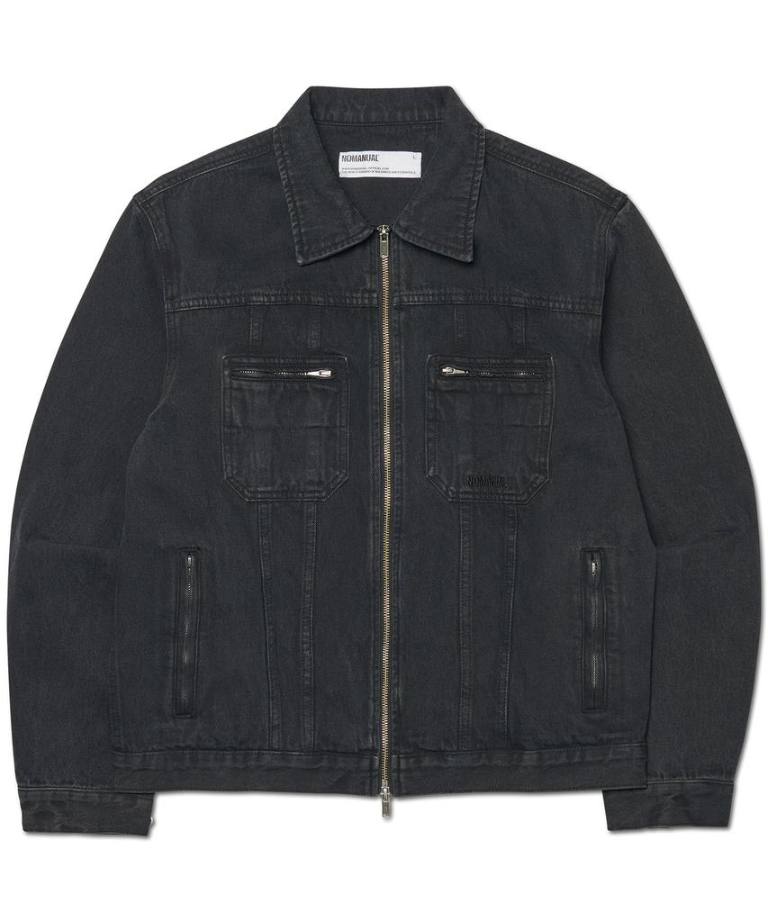 NOMANUAL Denim Trucker Zip Jacket - Washed Black