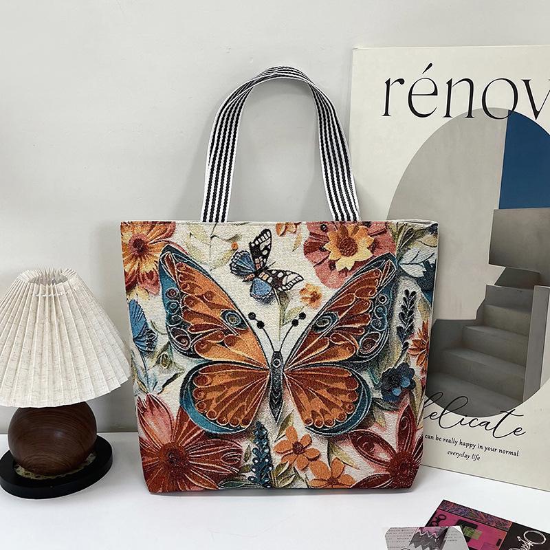 Bolsa de Ombro Feminina Bordada com Fio Dourado - Estilo Étnico, Grande Capacidade
