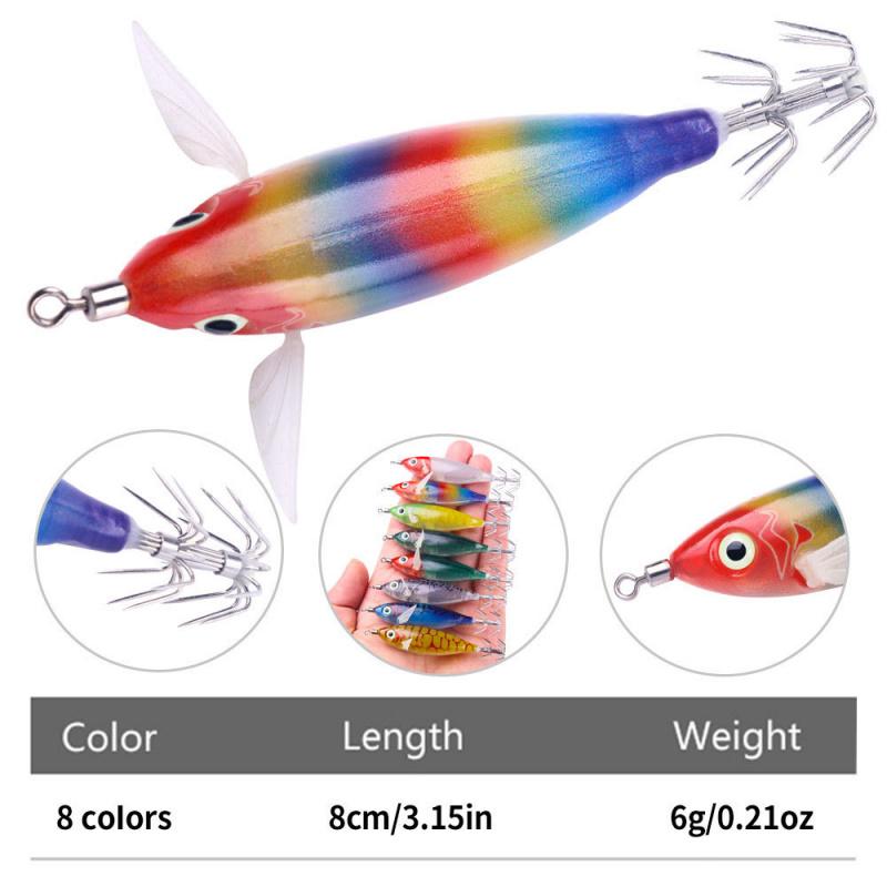 High Sensitivity Luminous Wood Shrimp Fake Bait8CM 6GSquid Hook Octopus Bait Sea Fishing Bass Special for Pike Perch