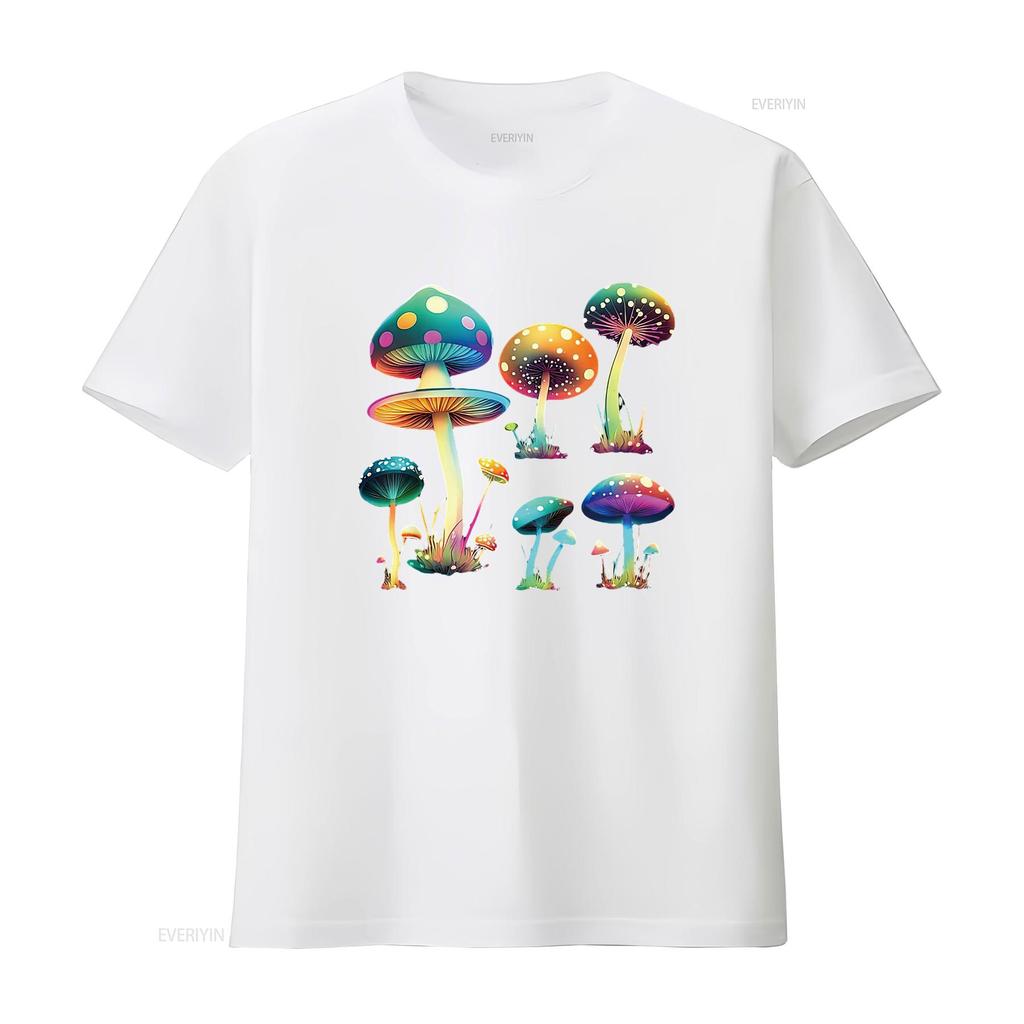 Mushroom Cute Cottagecore Aesthetic Hippie Womens T Shirt Black Vintage Washed Unisex Versatile Breathable Streetwear Fashion
