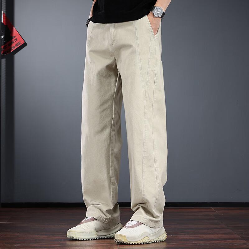 JARENO Men's Retro Washed Cotton Loose Straight-Leg Pants