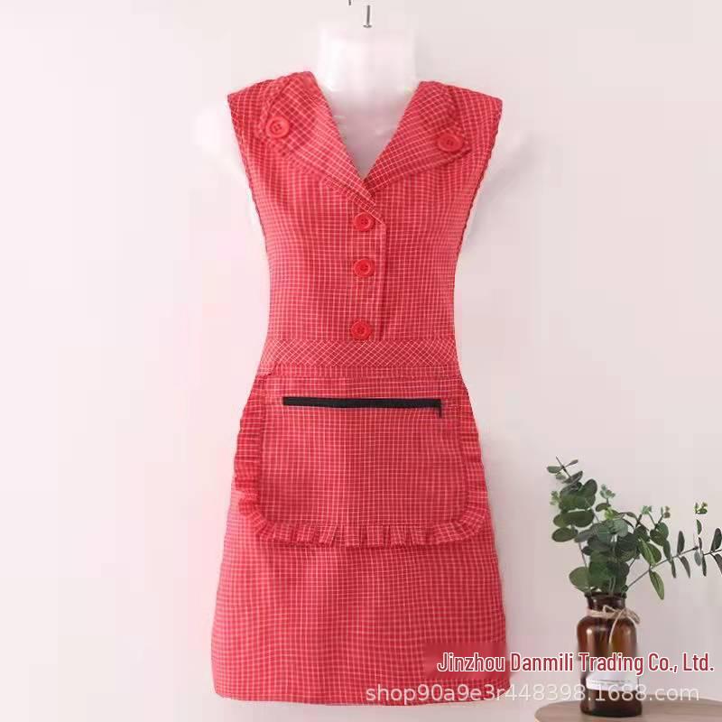 2022 Women's Fashionable Zipper Lapel Apron - Pure Cotton, Fresh Style for Kitchen & Home