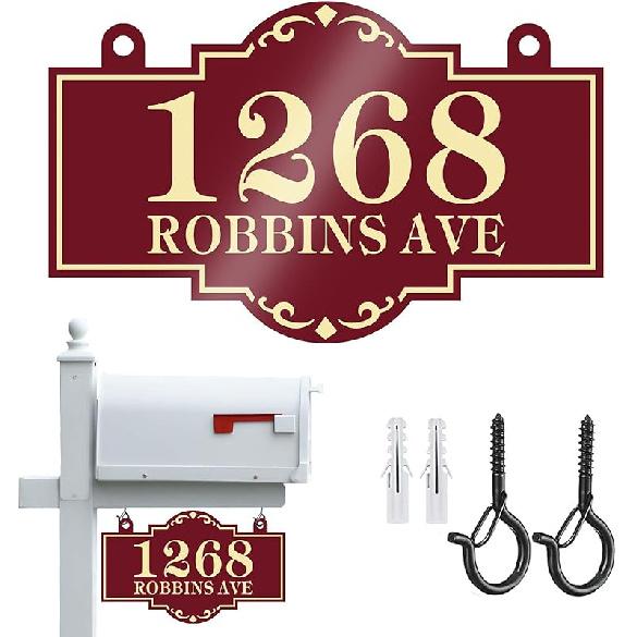 Hanging Address Sign Plaque - Personalized House Number Sign Plaque,House Address Numbers for Outside Mailbox,Lamp Post,Light Post,Metal Reflective